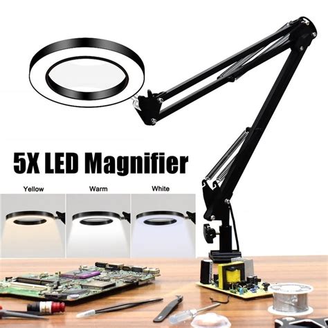 HOTBEST Magnifying Glass Desk Lamp with Clamp 5X Magnifier Lens with ...