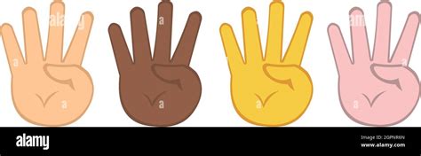 Vector Illustration Of Cartoon Hands Counting To Four Or Showing 4