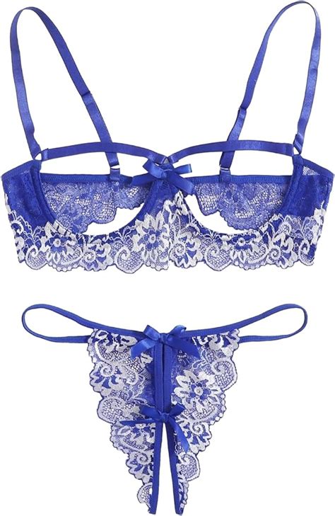 Lilosy Women S Sexy Underwire Floral Lace Sheer Lingerie Set See