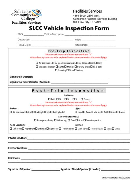 Fillable Online Slcc Vehicle Inspection Form Fax Email Print Pdffiller