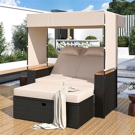 Amazon Merax Double Chaise Lounge Outdoor Patio Rattan Daybed