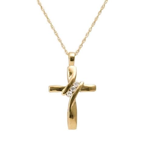 Shop 10k Yellow Gold Diamond Accent Cross Necklace Free Shipping