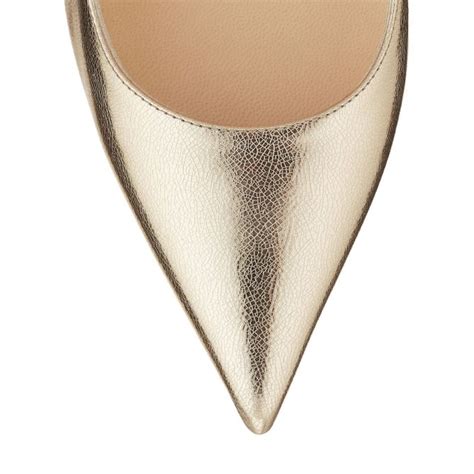 Jimmy Choo Anouk Nude Etched Mirror Leather Pointy Toe Pumps Shoes Post