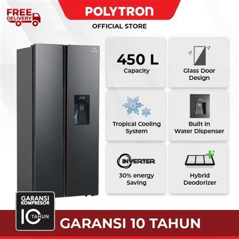 Jual POLYTRON Kulkas New Belleza Inverter 2 Pintu Side By Side PRS480X