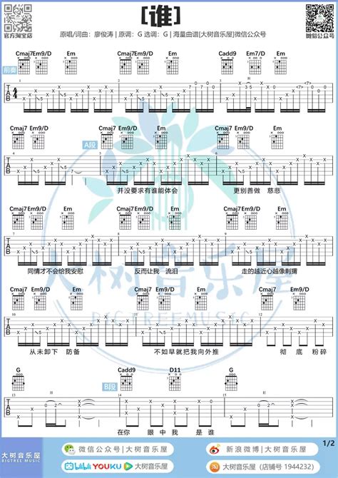谁吉他谱 廖俊涛 G调吉他弹唱视频教学 吉他堂
