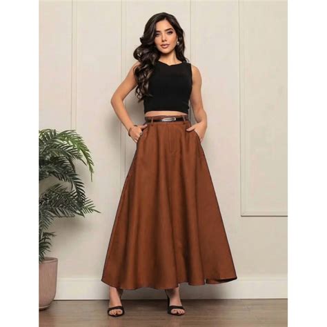 Saia Longa E Rodada - Saia Longa Rodada Feminina Alfaiataria Moda Evangélica Casual Básica ...