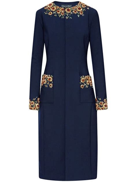 Oscar De La Renta Sunflower Crystal Embroidered Coat Blue Farfetch Lt