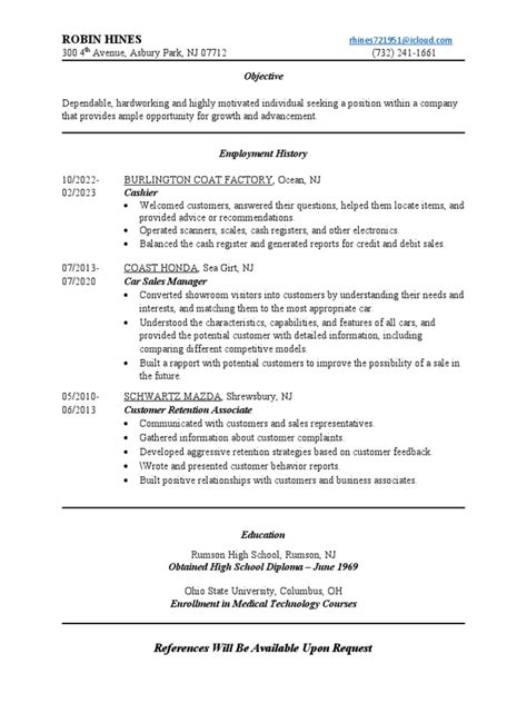 Robin Hines Resume Pdf