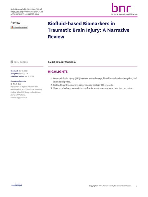 Pdf Biofluid Based Biomarkers In Traumatic Brain Injury A Narrative