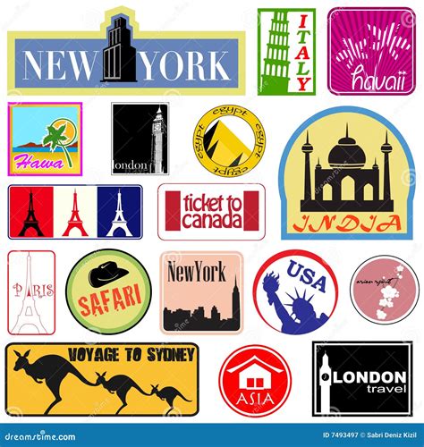 Travel Label Blurred Sea Beach Background Royalty-Free Stock ...