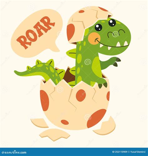 Cartoon Dinosaur Hatching from Egg Stock Vector - Illustration of
