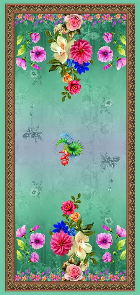 A Green Background With Flowers And Butterflies On The Bottom Along