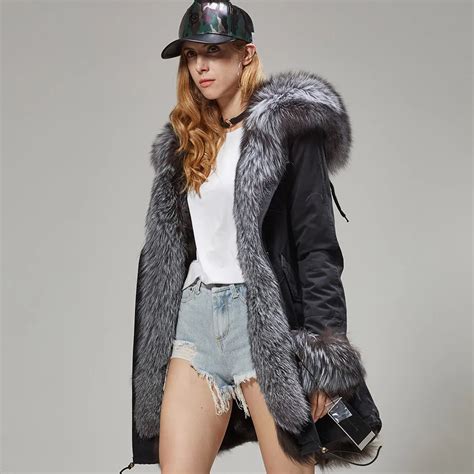 Maomaokong Natural Fox Fur Lining Fur Coat Winter Jacket Women Outwear