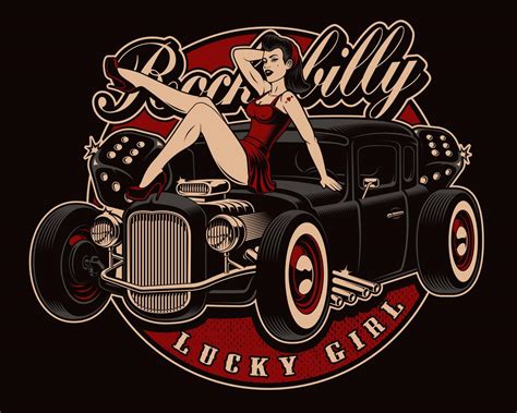 Pin Up Fille Avec Hot Rod Classique 539120 Art Vectoriel Chez Vecteezy