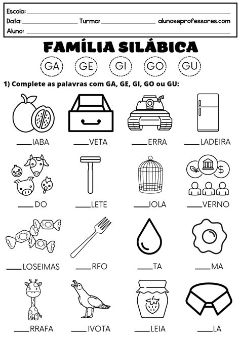 Atividades A Fam Lia Sil Bica Do G Para Imprimir Alunos E Professores