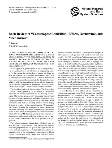 (PDF) Book Review of “Catastrophic Landslides: Effects, Occurrence, and Mechanisms” | Fausto ...