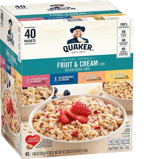 Quaker Instant Oatmeal Fruit And Cream Variety Pack 40 X 1 05 Oz —