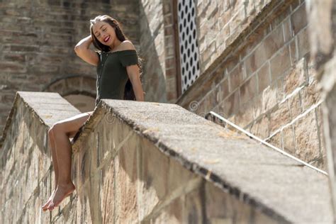 A Lovely Brunette Model Enjoys An Spring Day Outdoors Stock Photo Image Of Hair Brunette