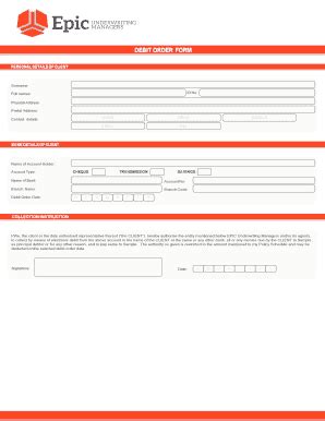 Fillable Online Epicunderwriting Co Epic Debit Order Form Epic