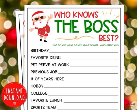 Holiday Office Party Who Knows The Boss Best Game Fun Xmas Games Fun Christmas Work Party Game