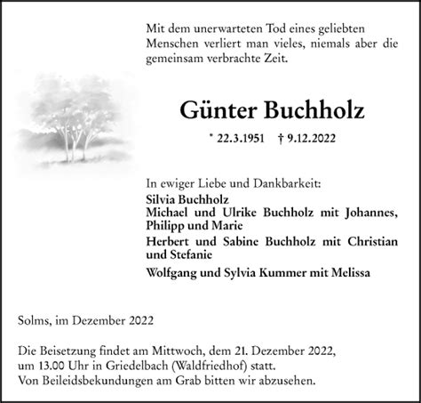 Traueranzeigen von Günter Buchholz vrm trauer de