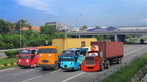 Ada Banyak Iringan Truk Trailer Besar Bus Telolet Basuri Truk Oleng