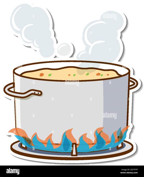 Boiling Soup In A Pot On Stove Sticker Illustration Stock Vector Image