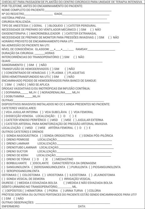 CHECKLIST PARA PASSAGEM DE PLANTÃO DE PACIENTES EM PÓS OPERATÓRIO