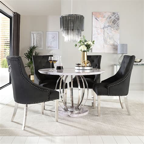 Savoy Round Dining Table Imperial Chairs Grey Marble Effect