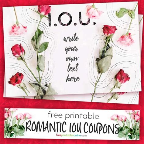 Romantic Iou Coupon With Roses Free Printables Online