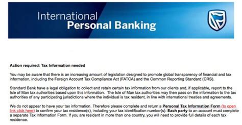 Standard Bank Tax Information Needed