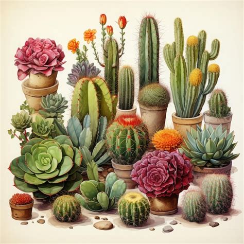 Acuarela Cactus Y Plantas Suculentas Ilustraci N Generativa Ai Foto