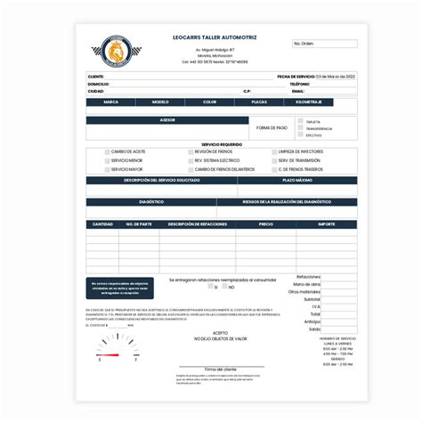 Orden De Servicio Digital Para Taller Mec Nico Autom Triz
