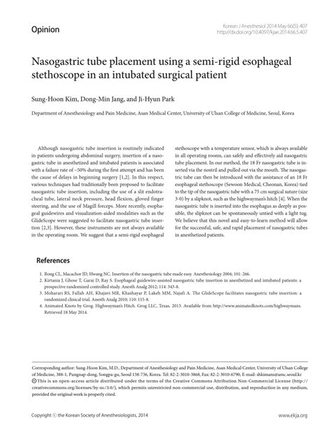 (PDF) Nasogastric tube placement using a semi-rigid esophageal ...