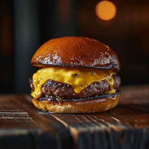 Premium Photo Juicy Burger On Wooden Table Lively And Masculine