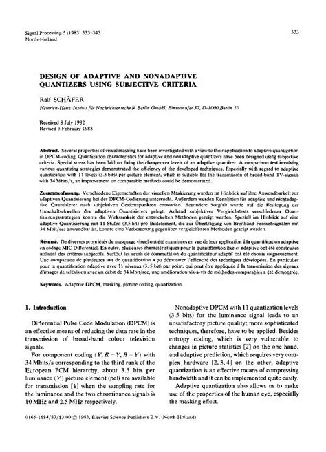 Pdf Design Of Adaptive And Nonadaptive Quantizers Using Subjective