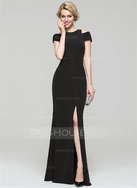 [us 105 00] Sheath Column Scoop Neck Floor Length Stretch Crepe