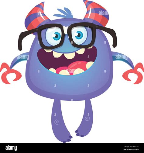 Funny Cartoon Monster Wearing Eyeglasses Vector Illustration Of Cute