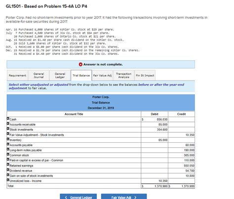 Solved GL 1501 Based On Problem 15 4A LO P4 Porter Corp Chegg