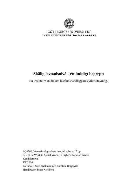 Pdf Sk Lig Levnadsniv Ett Luddigt Begrepp Kandidatuppsats Blev