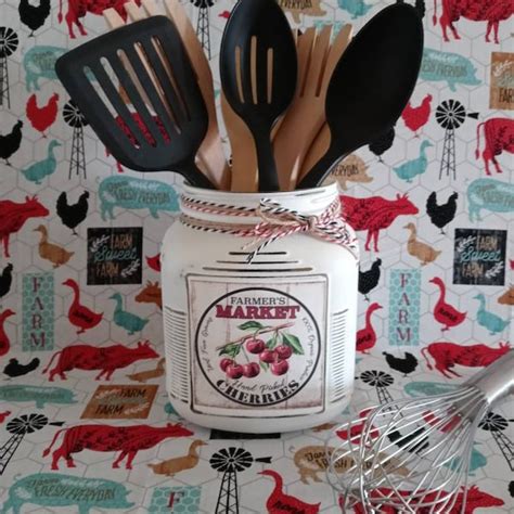 Red Utensil Holder Etsy