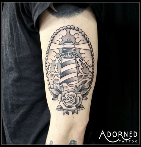 Trad Inspired Black And Grey Lighthouse Tattoo By Ana Tatu Tattoos