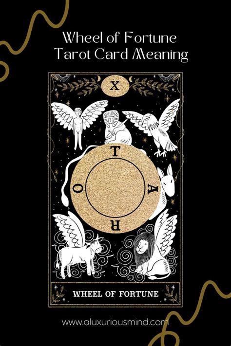 The Wheel Of Fortune Tarot Card Is Shown With Angel And Cat Symbols On It