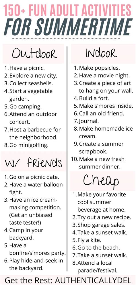 Fun Summer Activities For Adults Free Printable Authentically Del