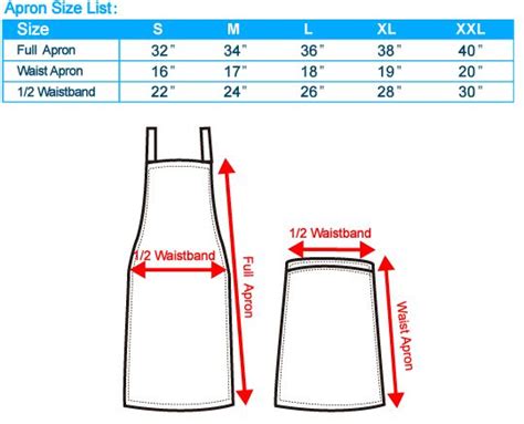 Measurement For Kids Apron Size Eight Apron Size Chart Design