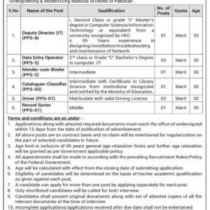 Vacancies In National Archives Of Pakistan Cabinet Division 2023