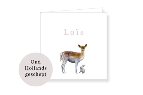 Oud Hollands papier geboortekaartje Loïs bosdieren