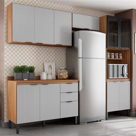 Cozinha Completa Firenze 11 Portas 2 Gavetas Amêndola Touch Nude Prime Tx Demóbile