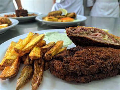 Prochef Stuffed Schnitzelmilanesa With Fries And Celery Mayo Rfood
