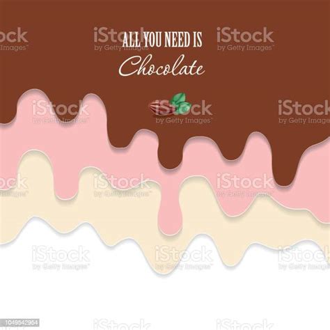 Melted Flowing Chocolate Strawberry Vanilla Background 3d Paper Cut Out